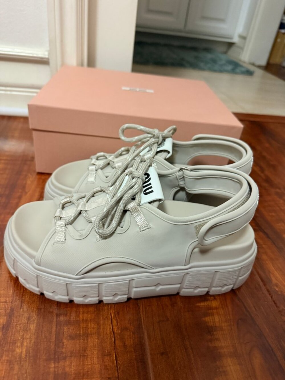 Miu Miu Chunky Neoprene Sandals Bone Size 37 New
